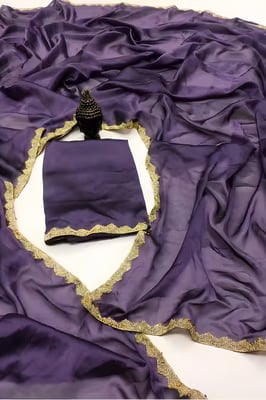 Self Design, Embroidered purple Georgette Saree 