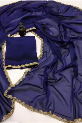 Self Design, Embroidered bule Georgette Saree 