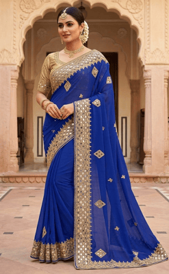 mirror-work (royal blue) lightweight georgette fabric. 